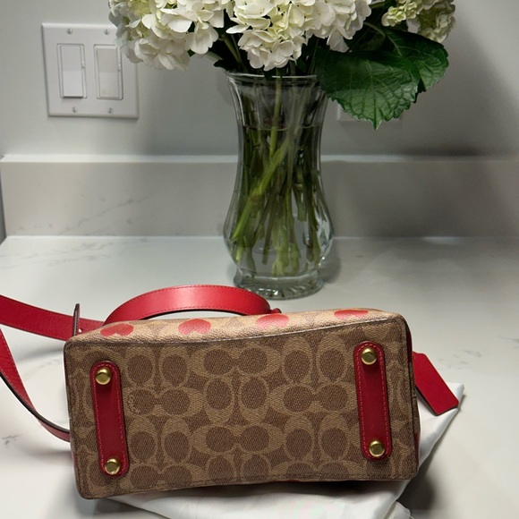 Coach Willow Bucket Tan and Red Heart Print Shoulder Crossbody Bag EUC + Dusty - Picture 6 of 16